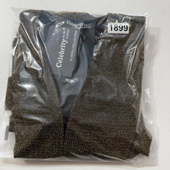 Celebrity Fashion by Hera Collection Black & Gold Metallic Deep V Jumpsuit M - Picture 11 of 12